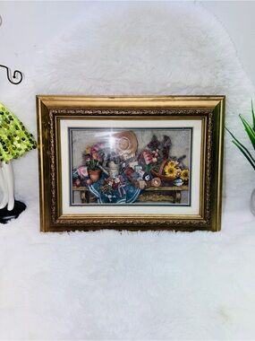 Framed Floral Still Life 2D Thick Chunky Wall Art in Gold Frame 🖼️
